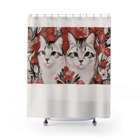 White Cats, Shower Curtain, Cream accent color - 71" x 74"